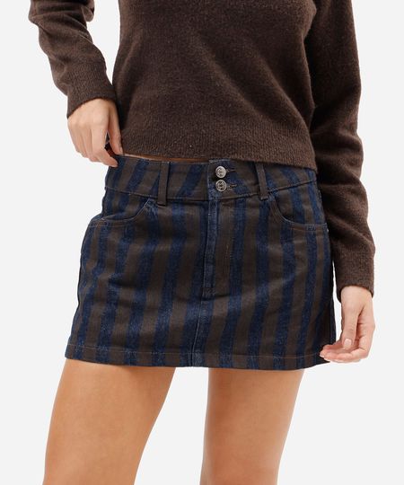 minissaia feminina jeans listrada cintura baixa azul 38