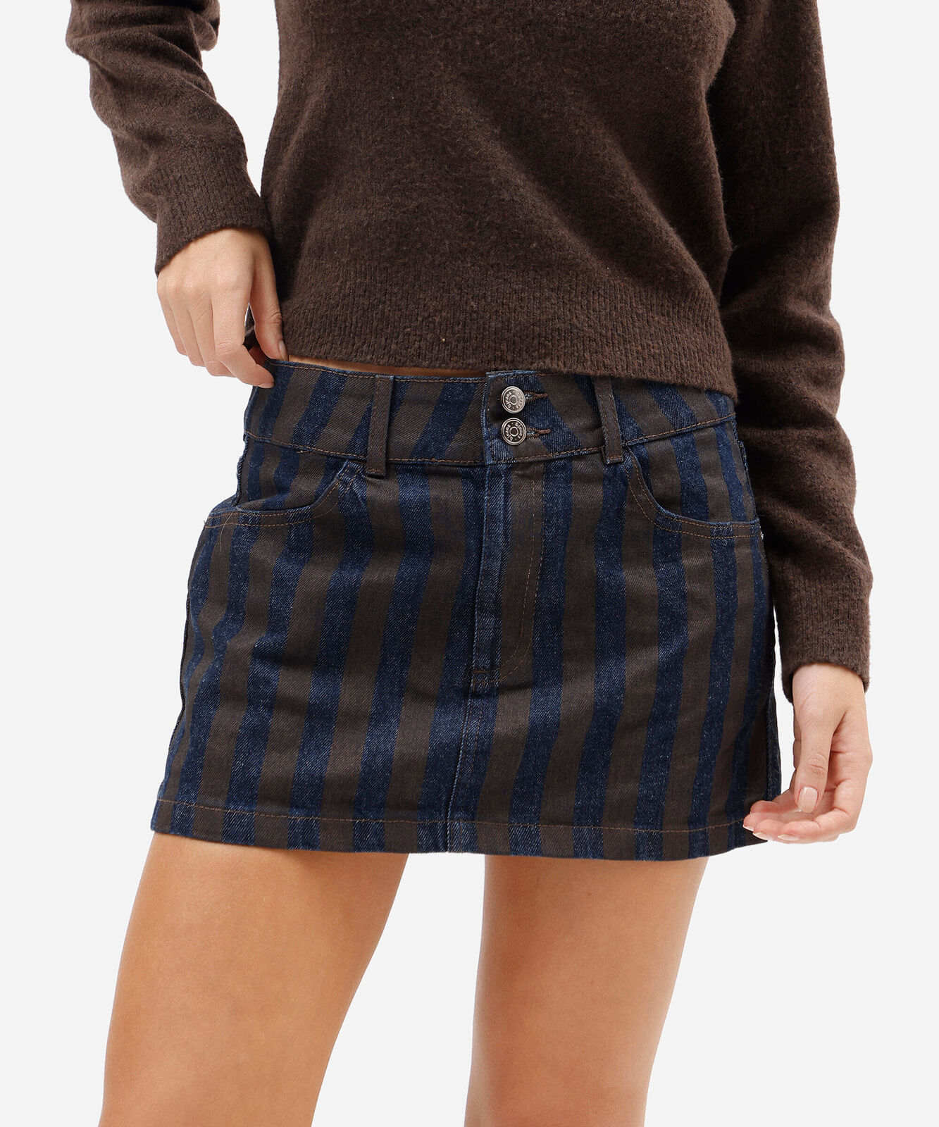 minissaia feminina jeans listrada cintura baixa azul