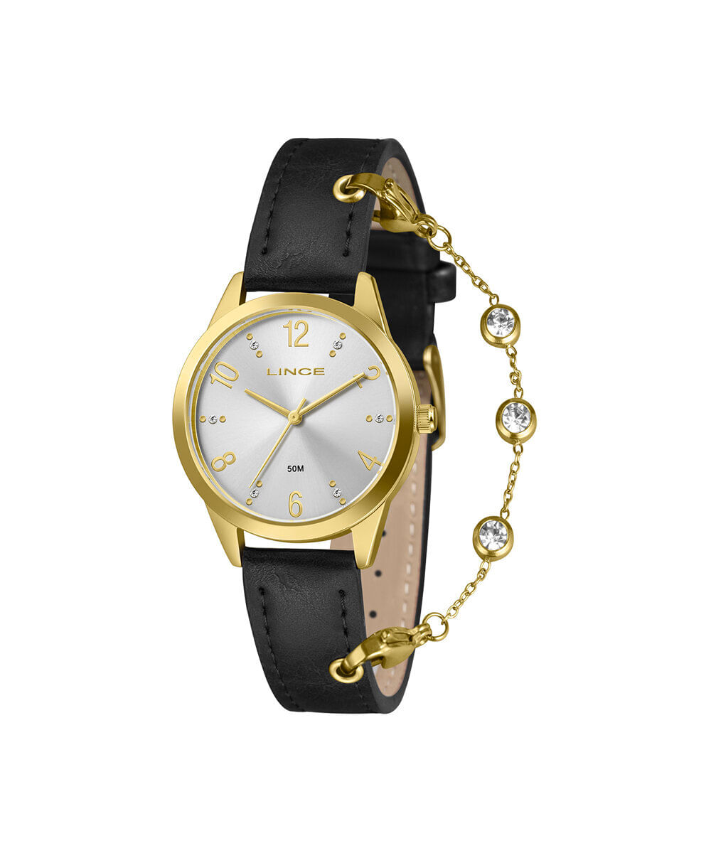 kit relógio feminino lince analógico lrc4876l34 s2px dourado
