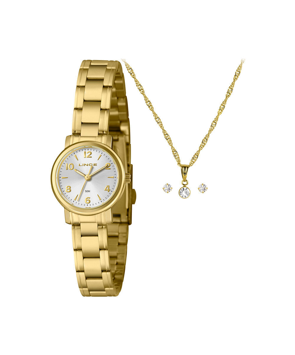 kit relógio feminino lince analógico lrgh270l25 kahds2kx dourado