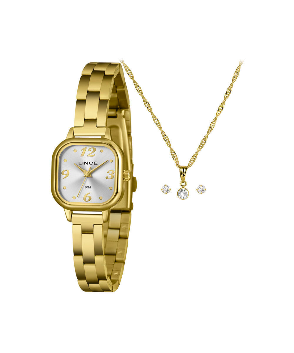 kit relógio feminino lince analógico lqgm084l23 k0lvs2kx dourado