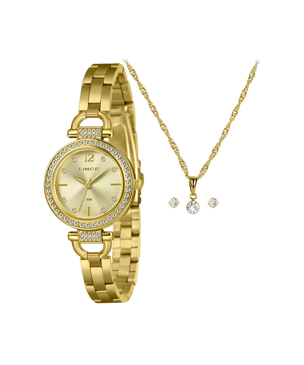 kit relógio feminino lince analógico lrgm081l30 kahcc2kx dourado