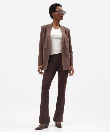 calça flare feminina com viscose cós elástico marrom PP