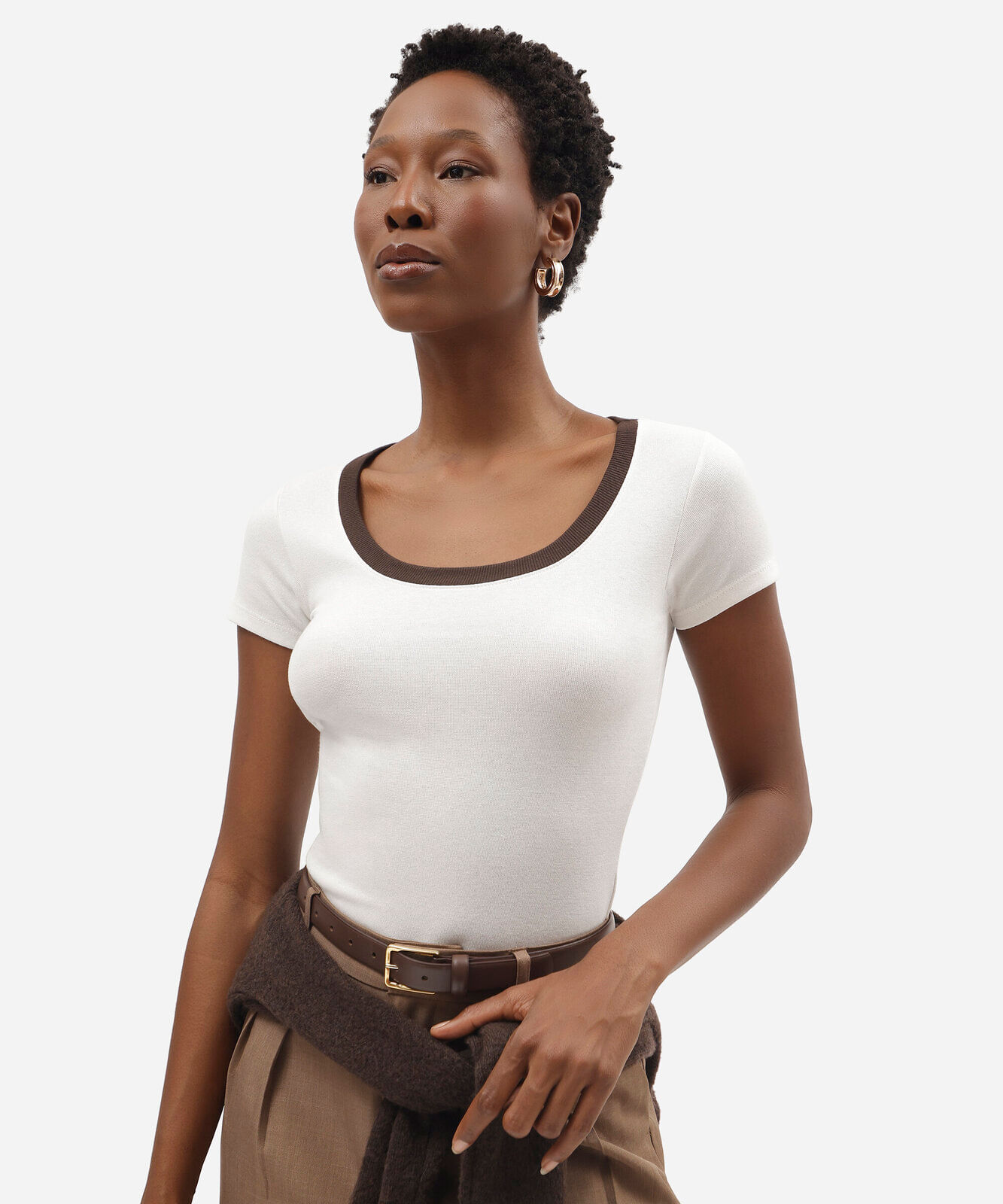 blusa feminina de algodão decote redondo manga curta off white