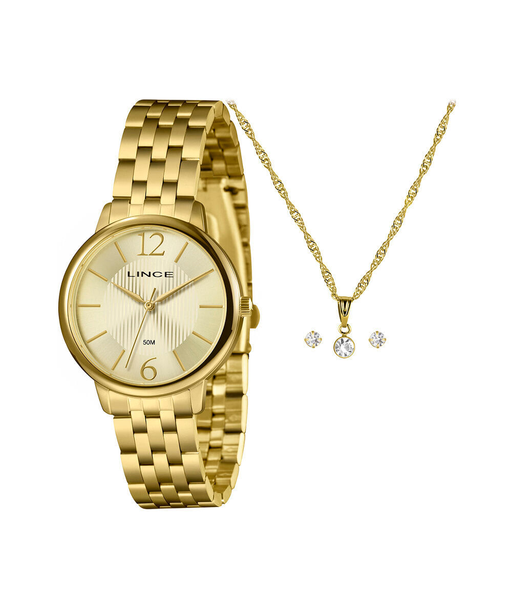 kit relógio feminino lince analógico lrgh015l36 k0loc2kx dourado