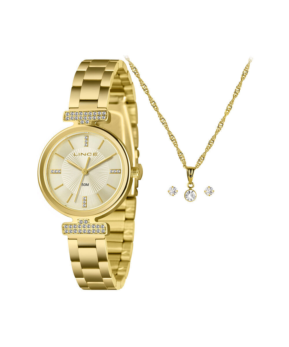 kit relógio feminino lince analógico lrgh259l30 kag6c1kx dourado