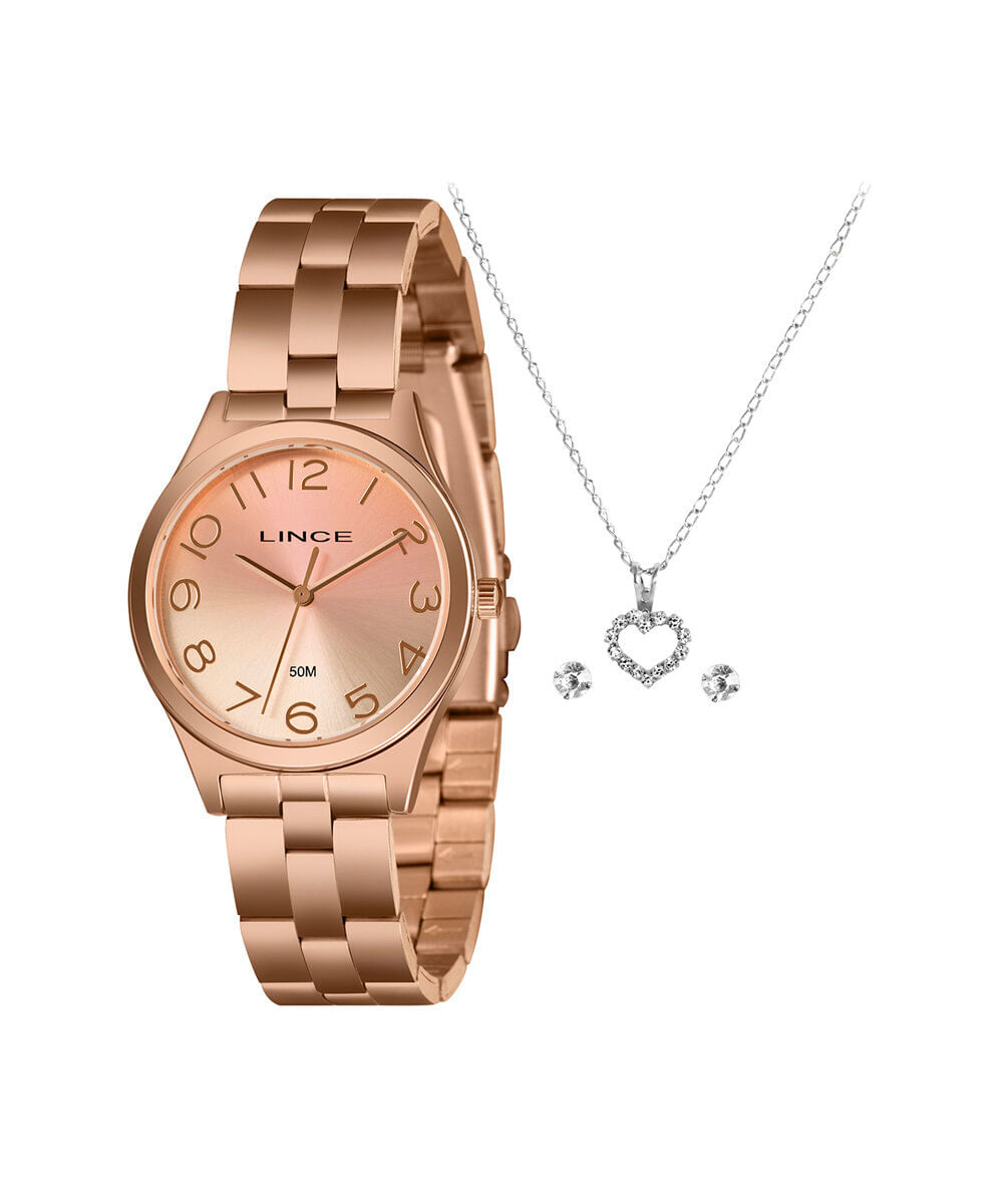 kit relógio feminino lince analógico lrrh264l34kag9r2rx rosa