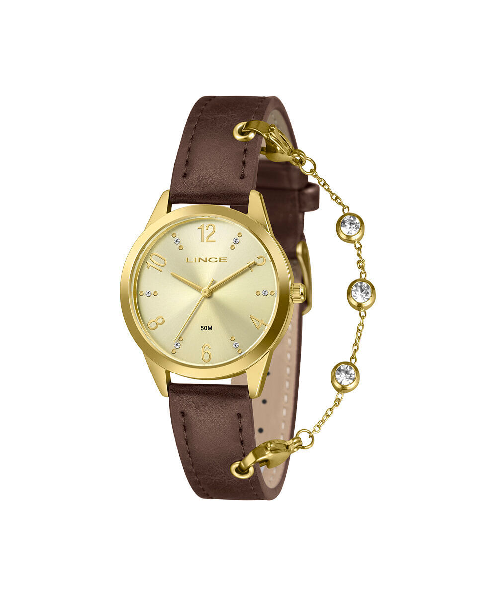 kit relógio feminino lince analógico lrc4876l34 c2nx dourado