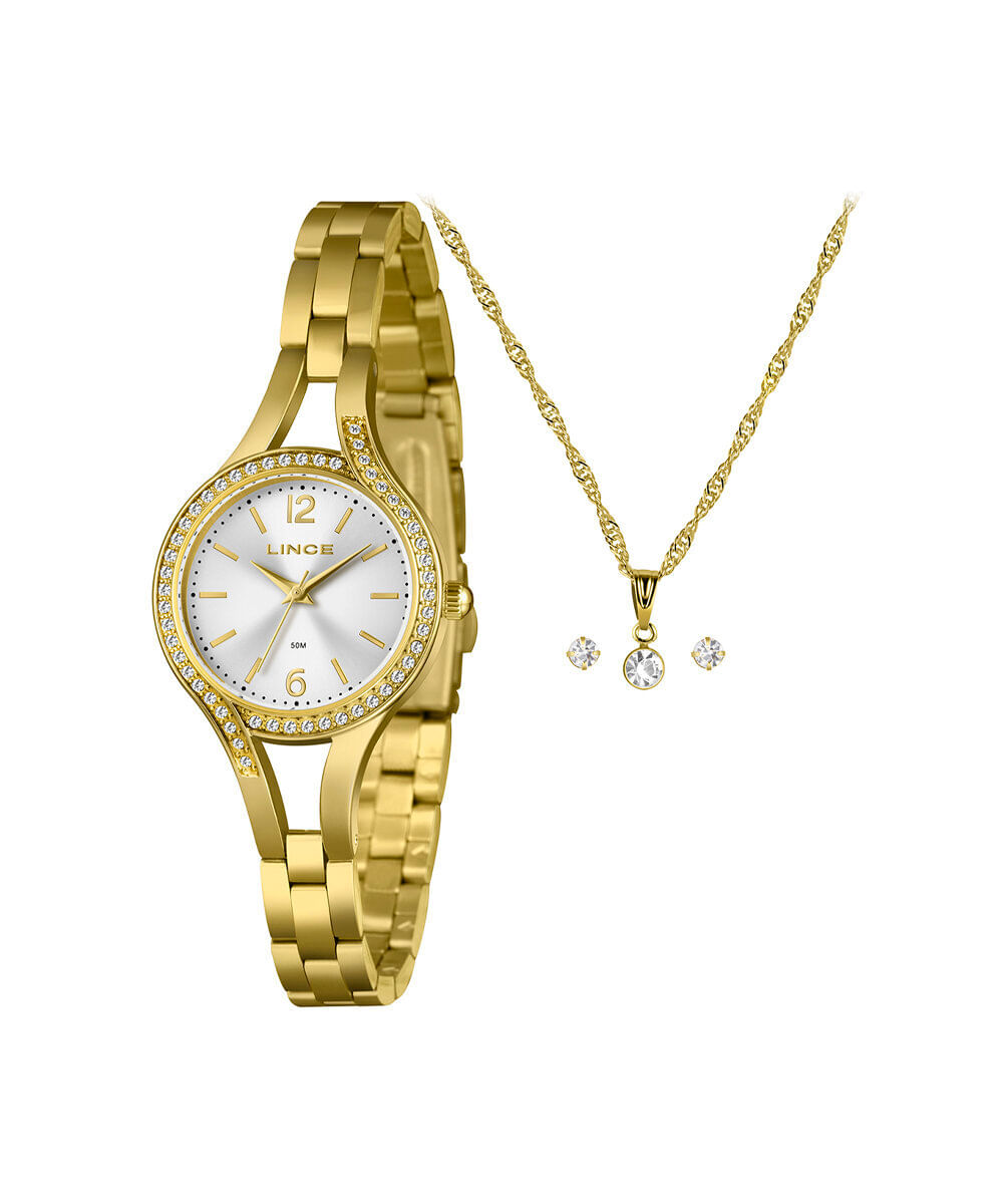 kit relógio feminino lince analógico lrgm070l30 kahfs2kx dourado