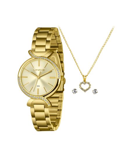 kit relógio feminino lince analógico lrgh258l33 kaf2c1kx dourado UNICO