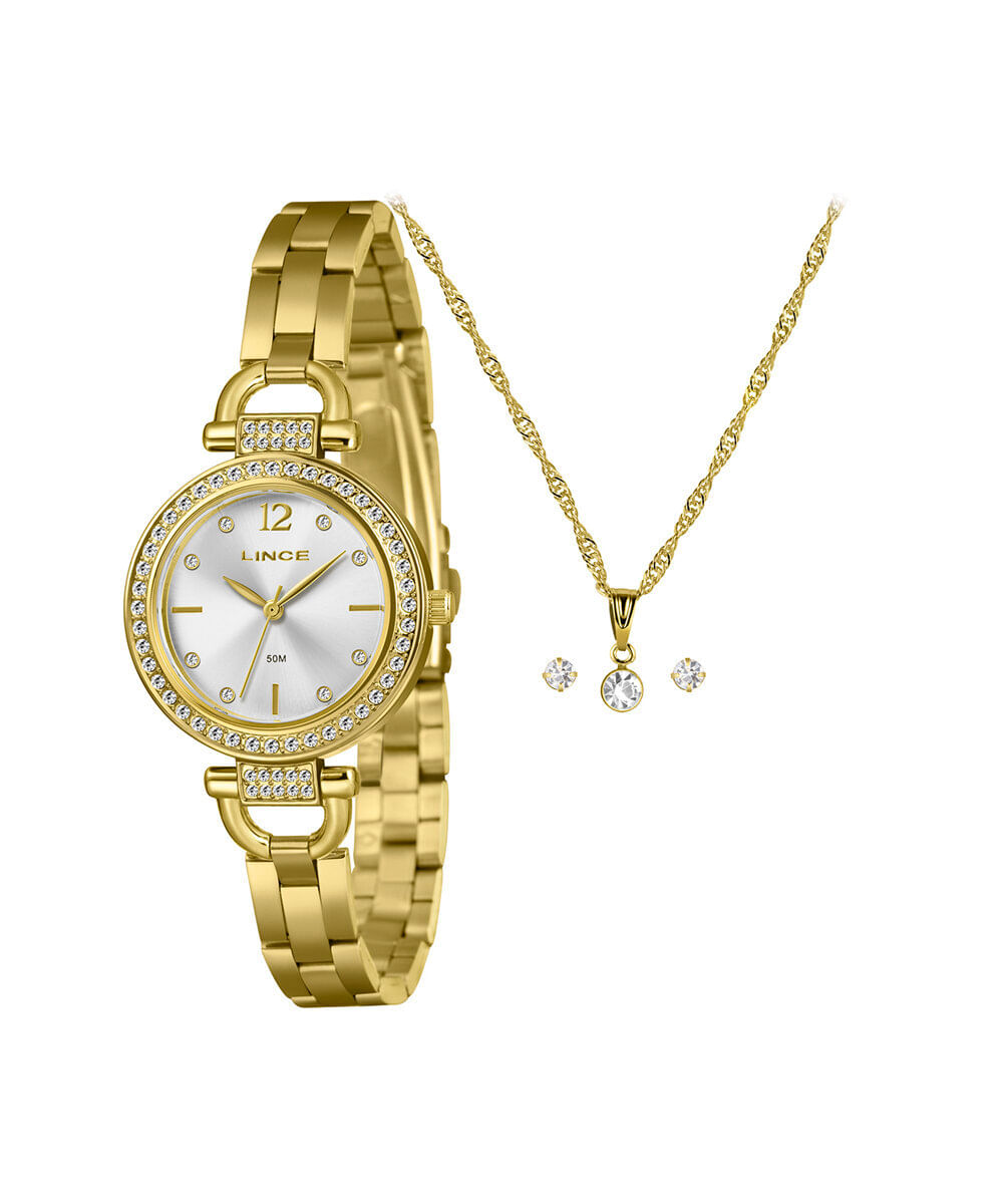 kit relógio feminino lince analógico lrgm081l30 kah6s2kx dourado