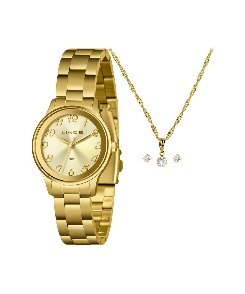 kit relógio feminino lince analógico lrgh016l34 k0lqc2kx dourado