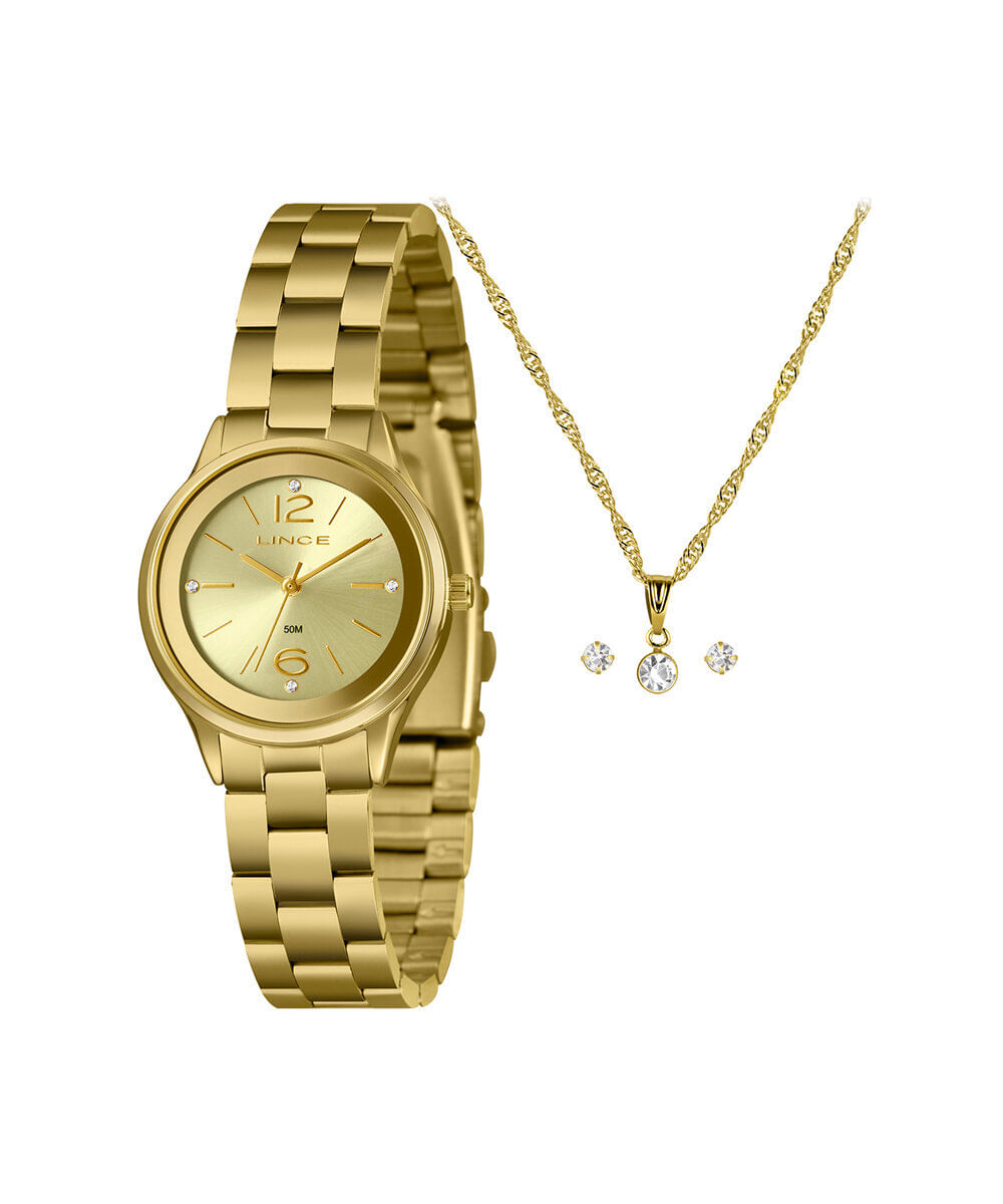 kit relógio feminino lince analógico lrgh003l30 kafjc2kx dourado