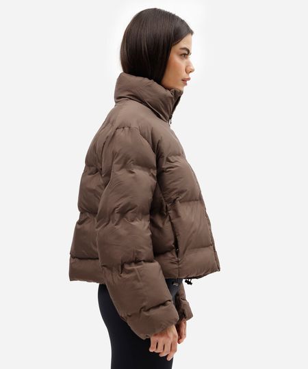 jaqueta puffer feminina esportiva gola alta marrom M