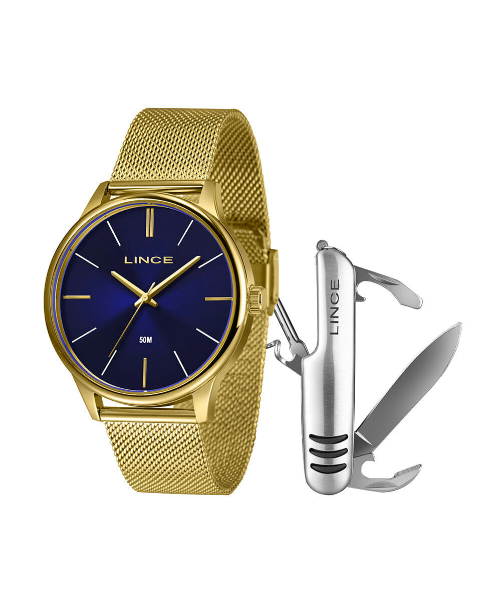 kit relógio masculino lince analógico mrgm019l46 kab3d1kx dourado