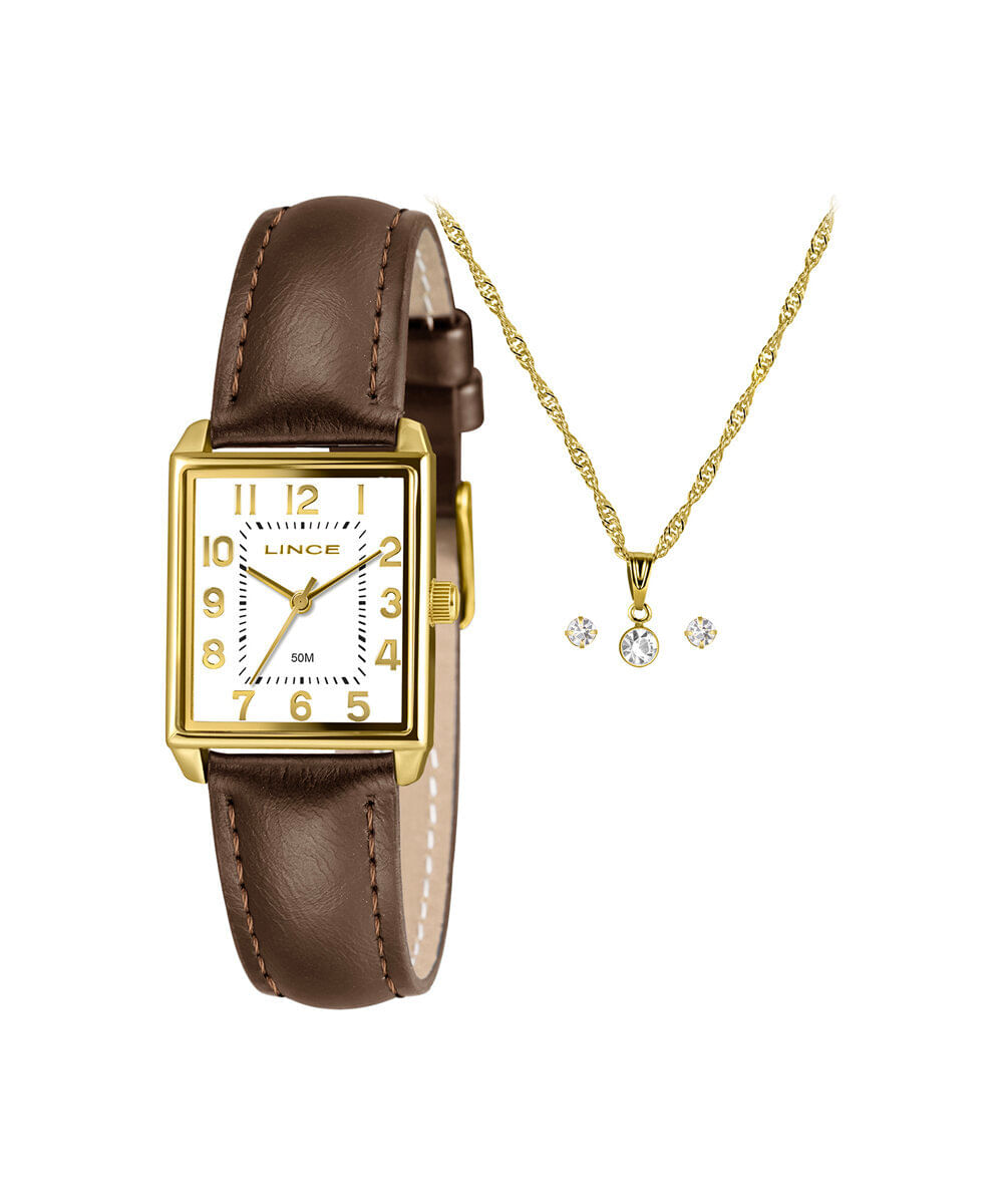 kit relógio feminino lince analógico lqc4823l25 ka8sb2nx dourado