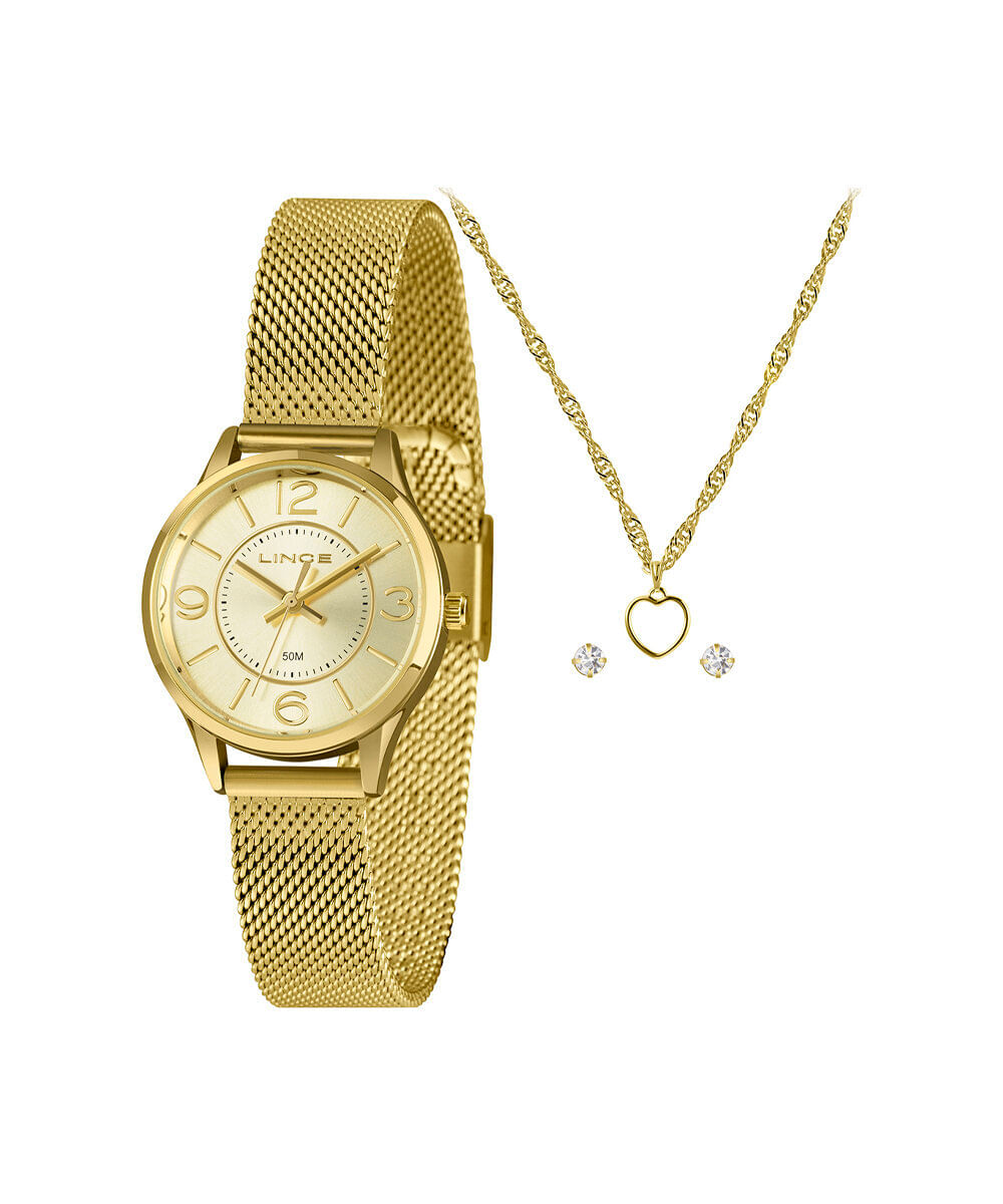 kit relógio feminino lince analógico lrgh009l30 kafuc2kx dourado