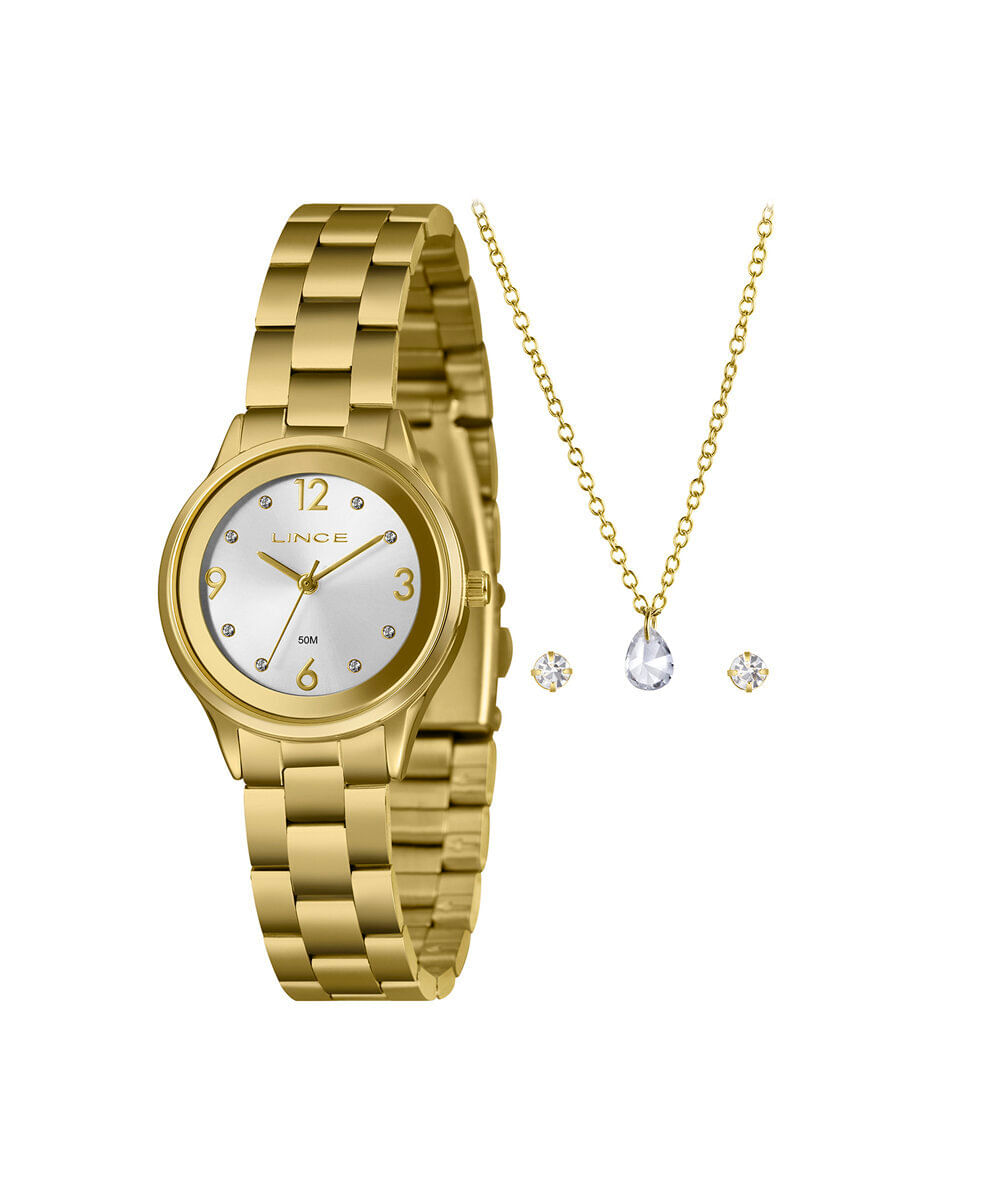kit relógio feminino lince analógico lrgh002l30 kafss2kx dourado