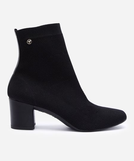 bota knit feminina cano curto e salto bloco preto 37