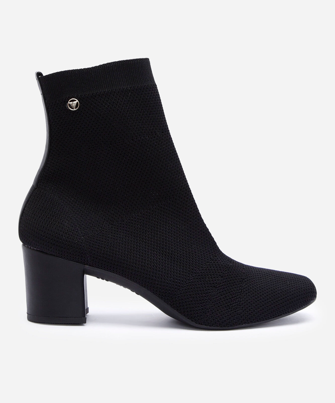 bota knit feminina cano curto e salto bloco preto