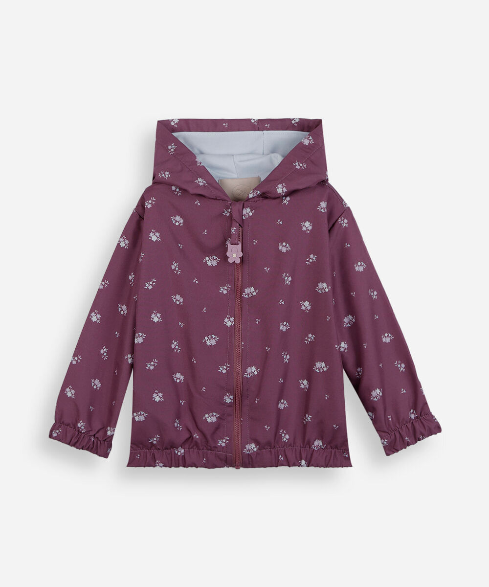 jaqueta corta vento infantil com capuz floral colorida