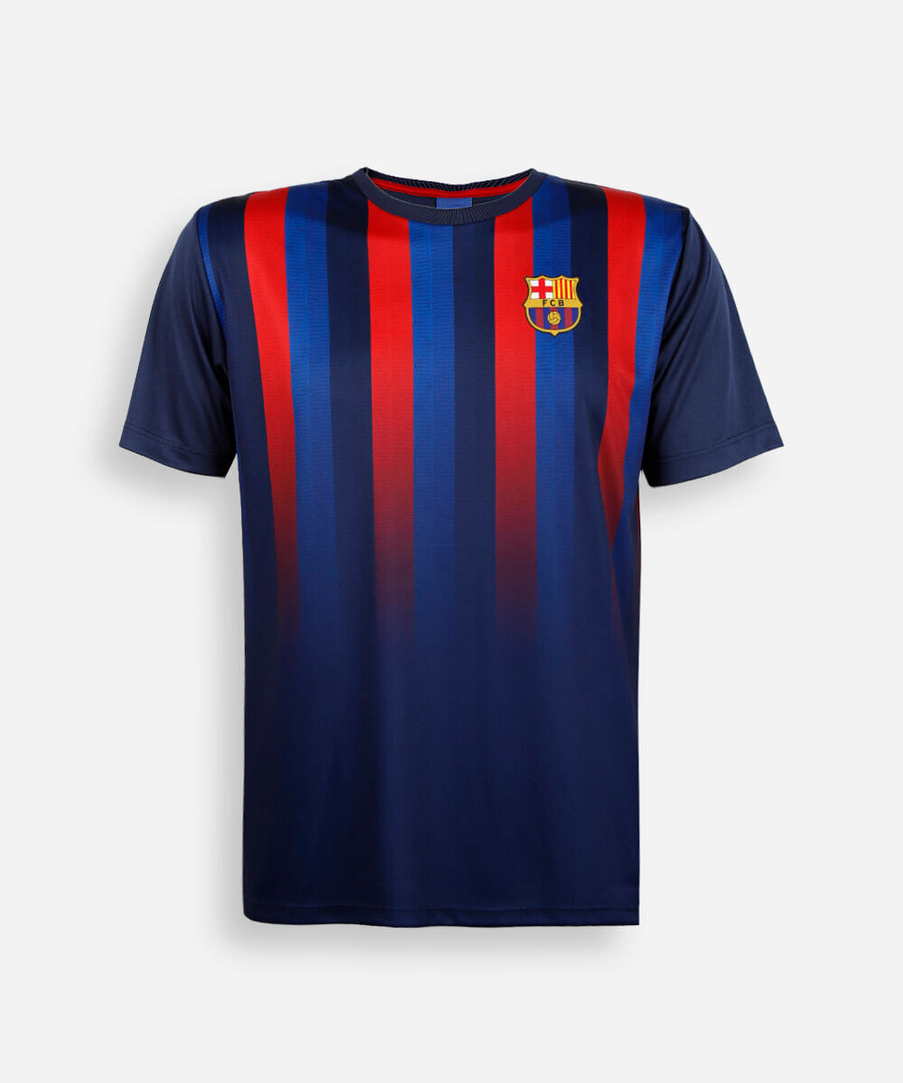 camiseta esportiva juvenil manga curta barcelona listrada azul
