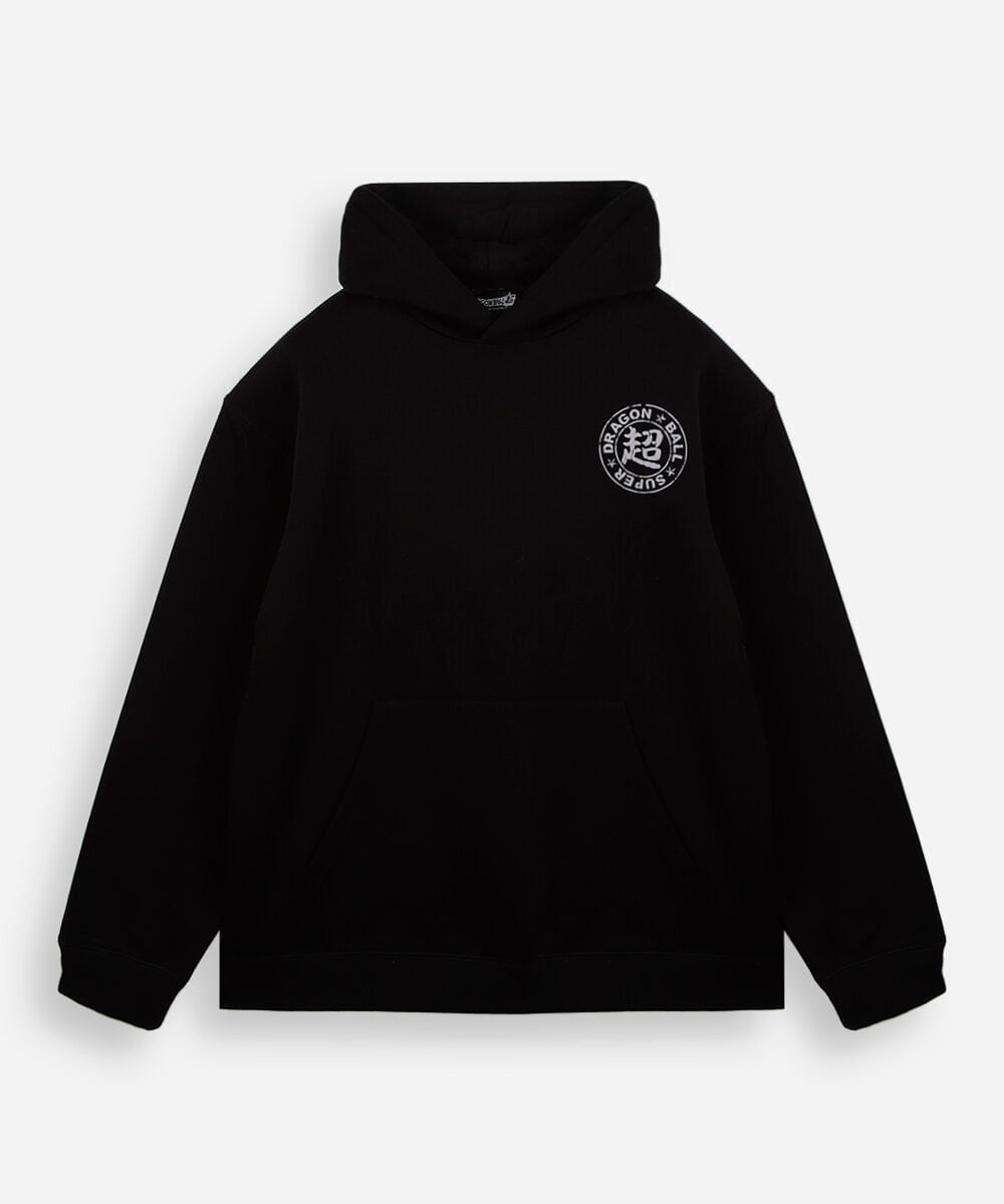 blusão oversized juvenil de moletom com capuz dragonball preto