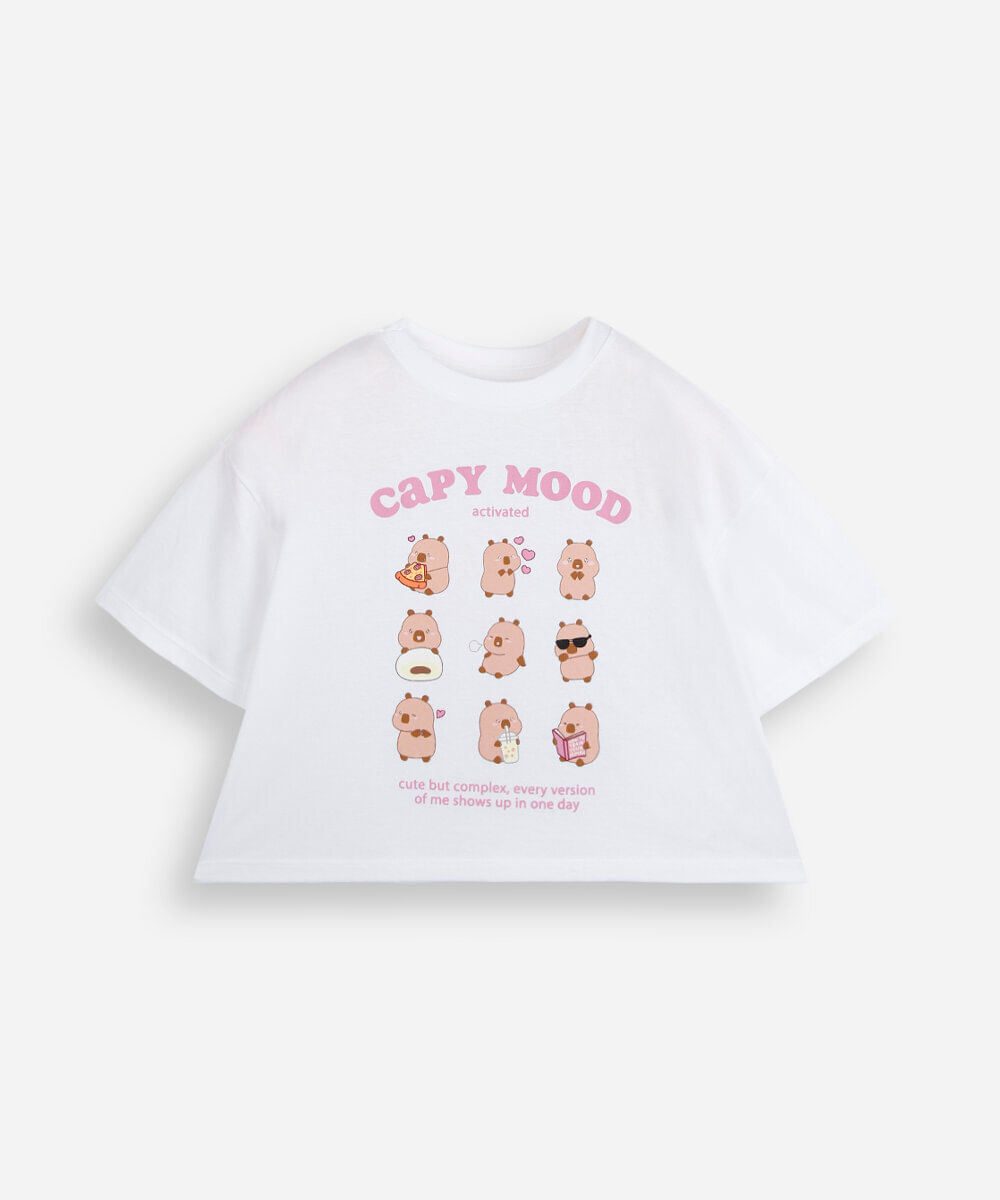 camiseta infantil de algodão capivara mood off white
