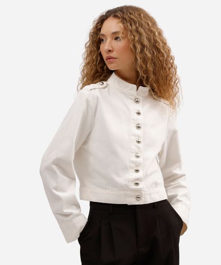 jaqueta militar feminina de sarja off white P