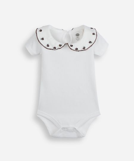 body infantil em malha com gola boneca bordado off white 3-6
