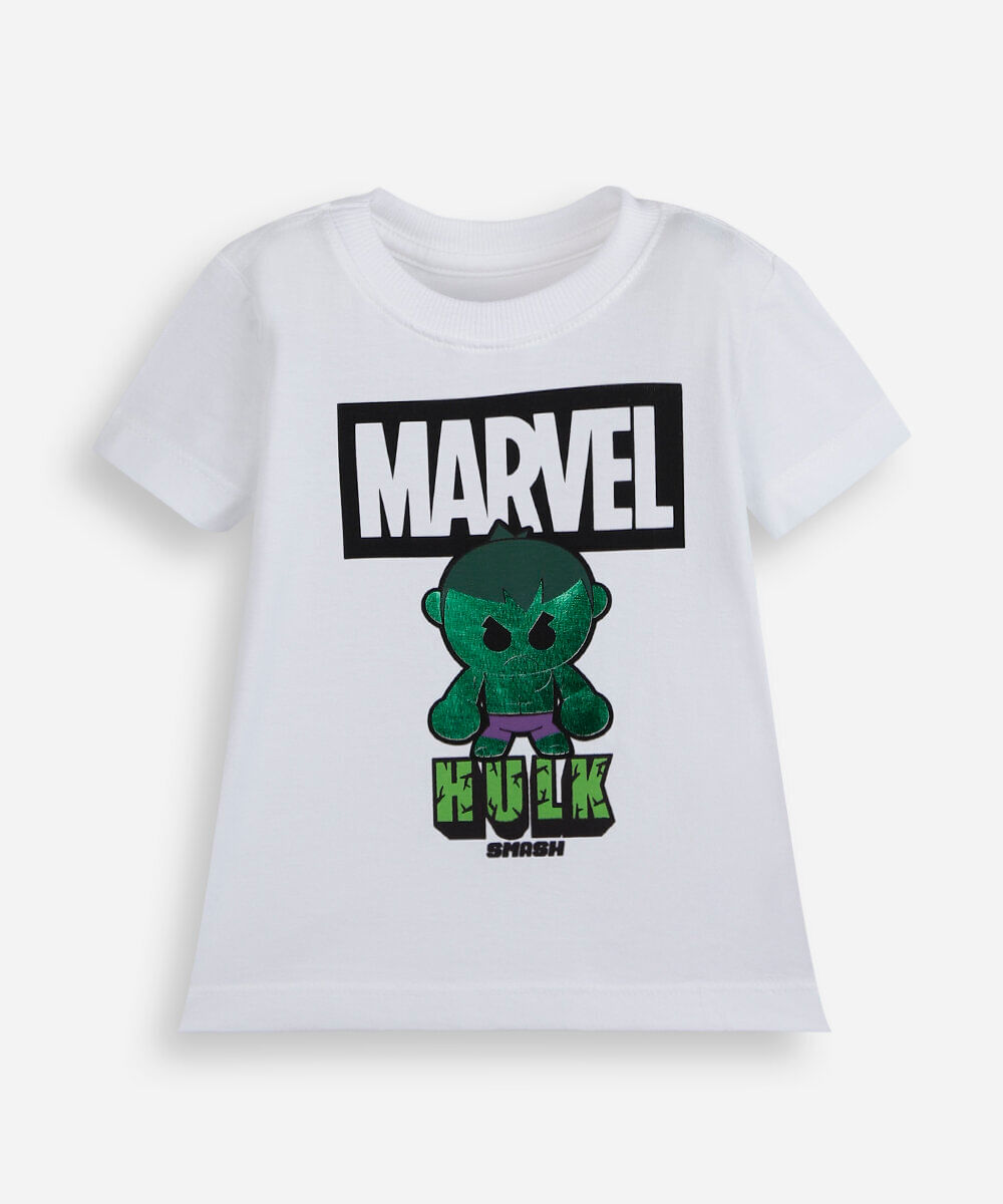 camiseta infantil de algodão hulk off white