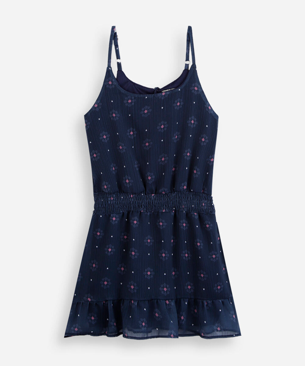 vestido infantil com lastex na cintura floral azul