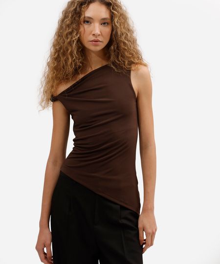 blusa feminina assimétrica marrom GG