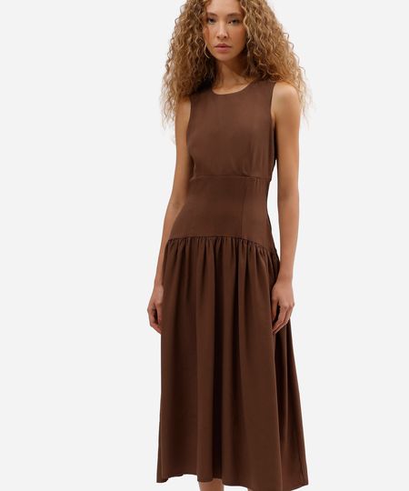 vestido midi feminino com recorte marrom PP