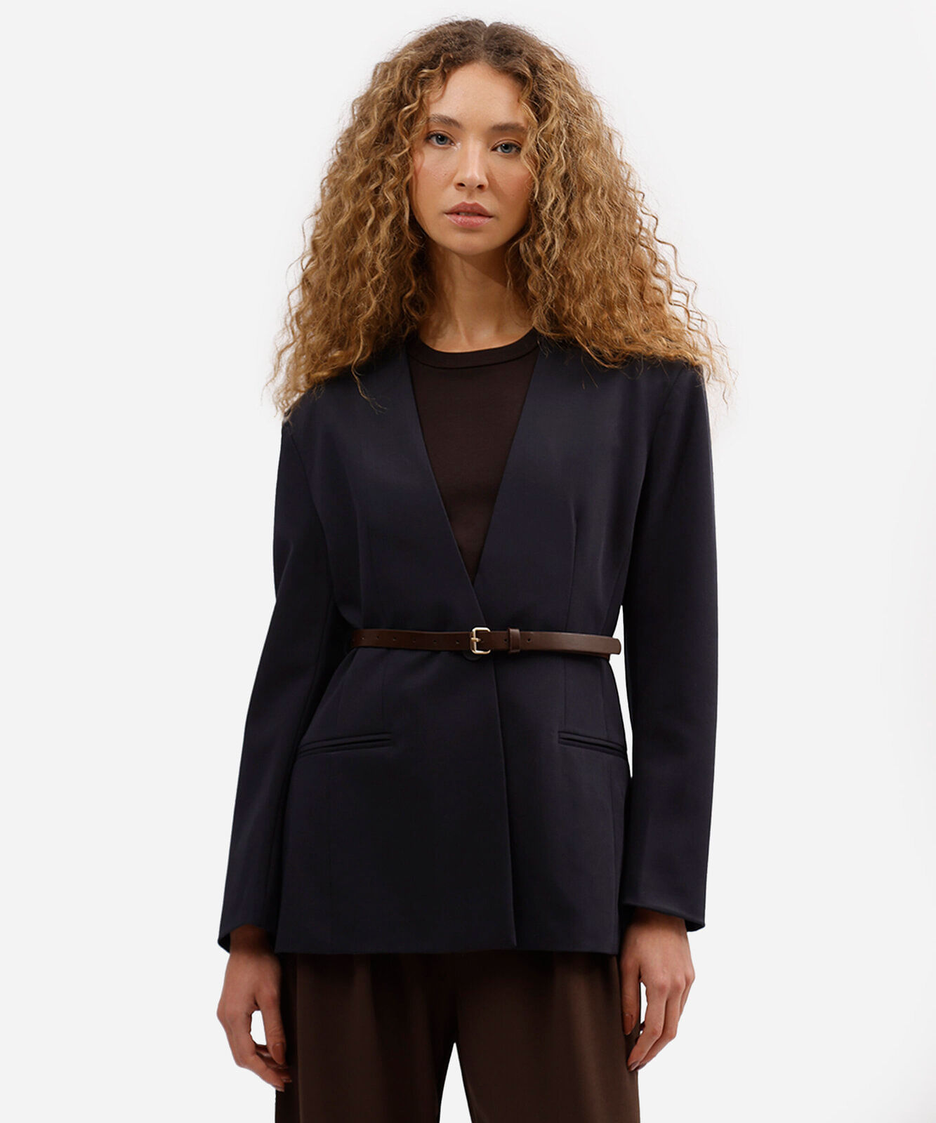 blazer de alfaiataria feminino com cinto azul