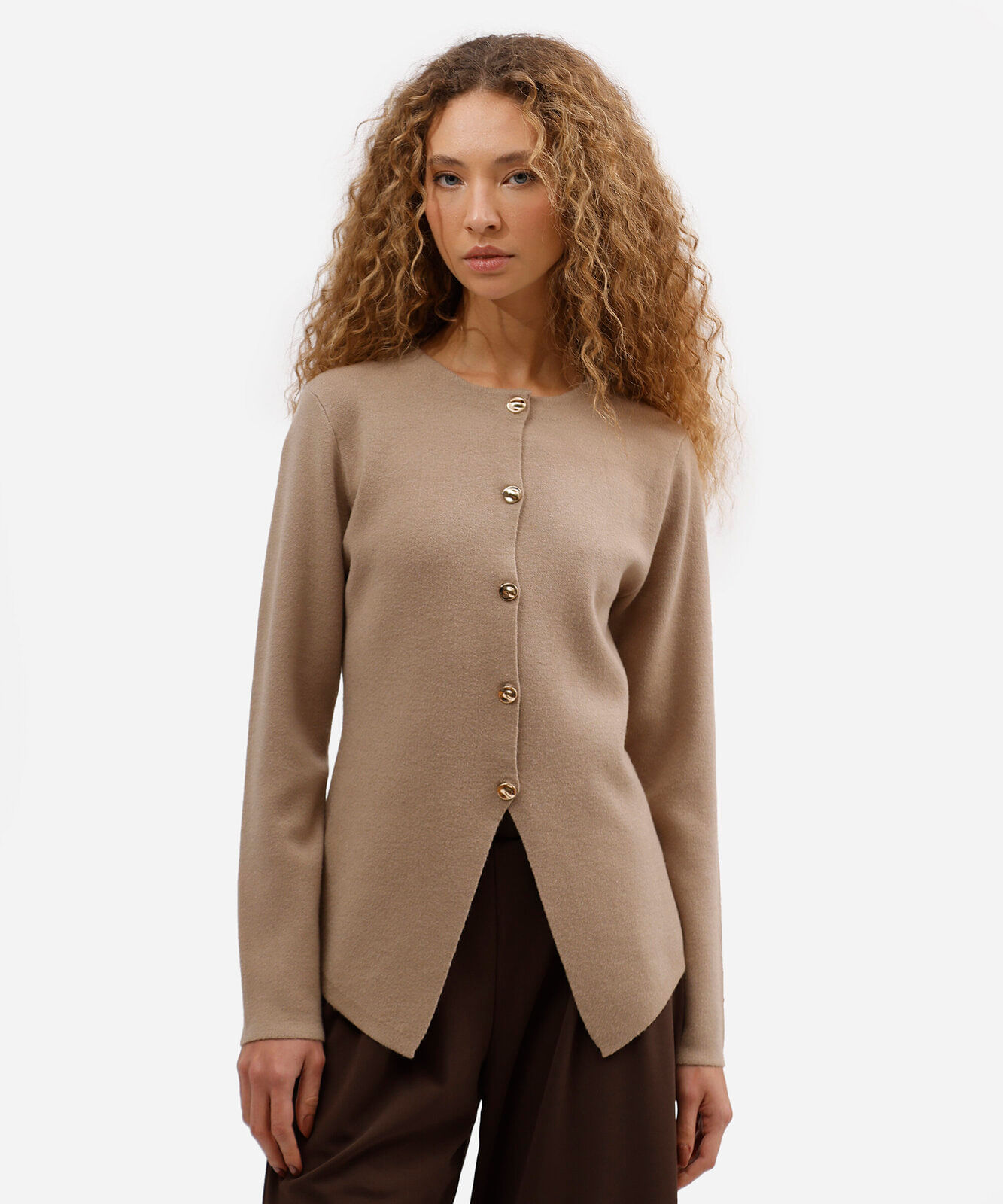 cardigan feminino de tricot assimétrico bege