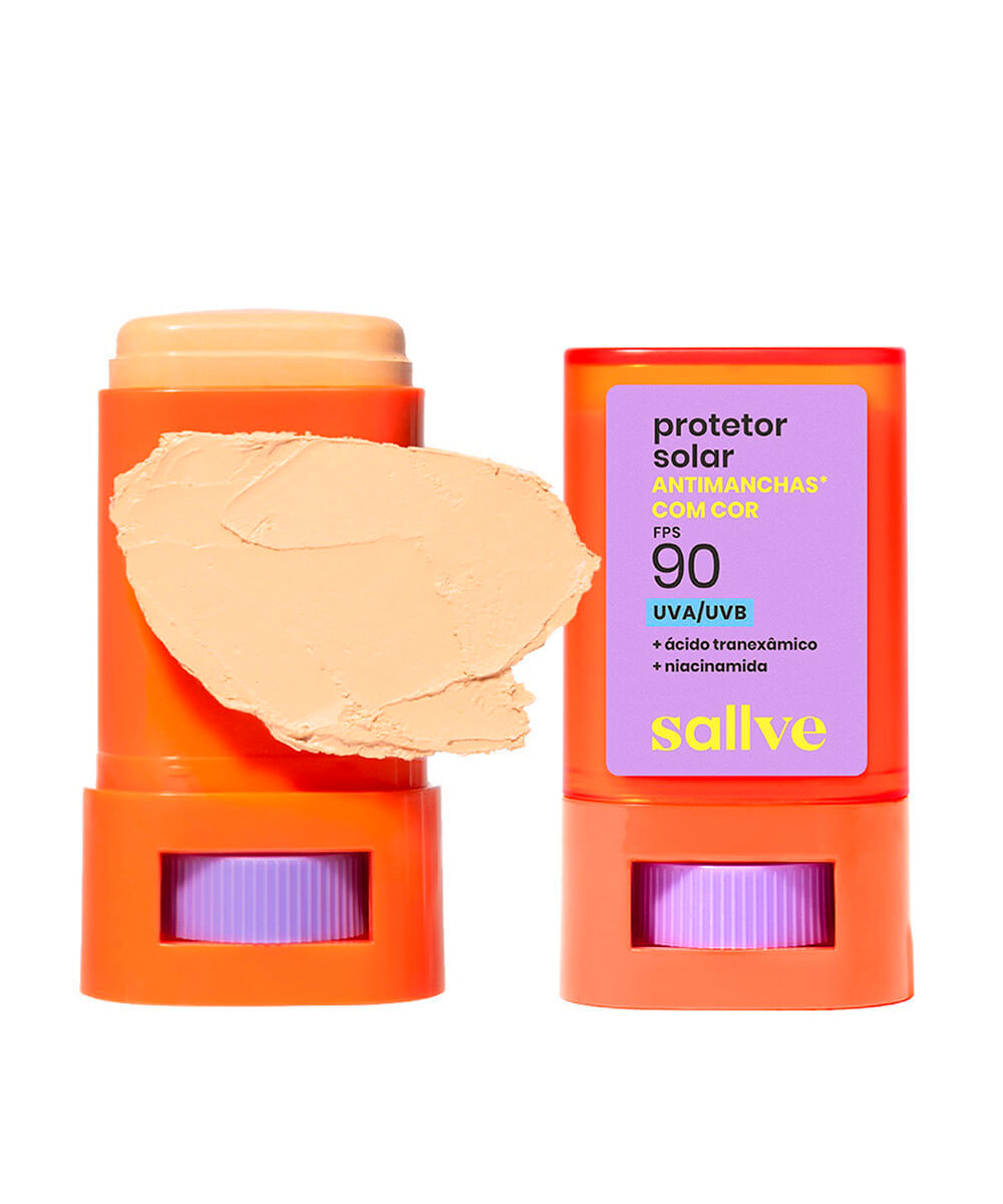 protetor solar facial sallve em bastão antimanchas fps 90 com cor 2