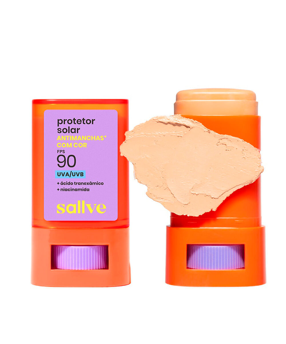 protetor solar facial sallve em bastão antimanchas fps 90 com cor 3