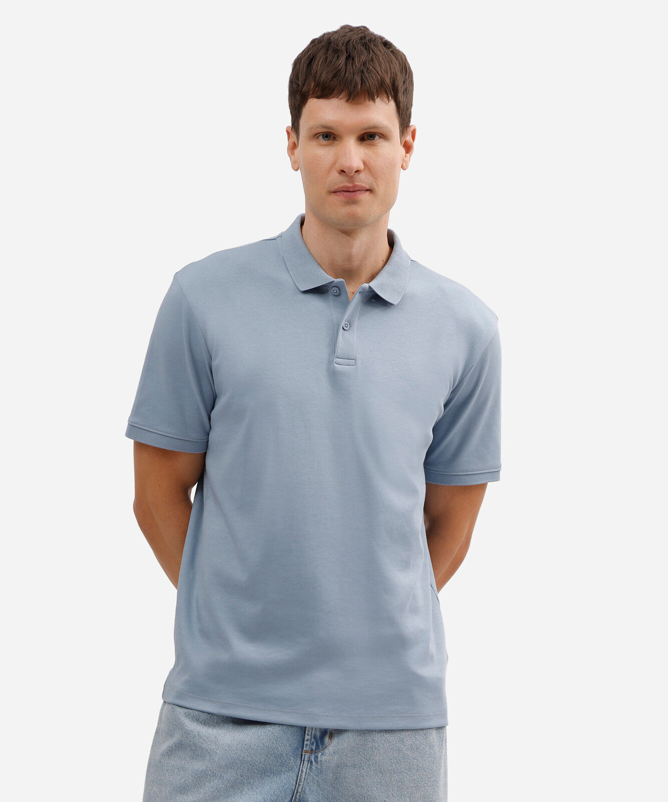 polo masculina de algodão peruano manga curta azul