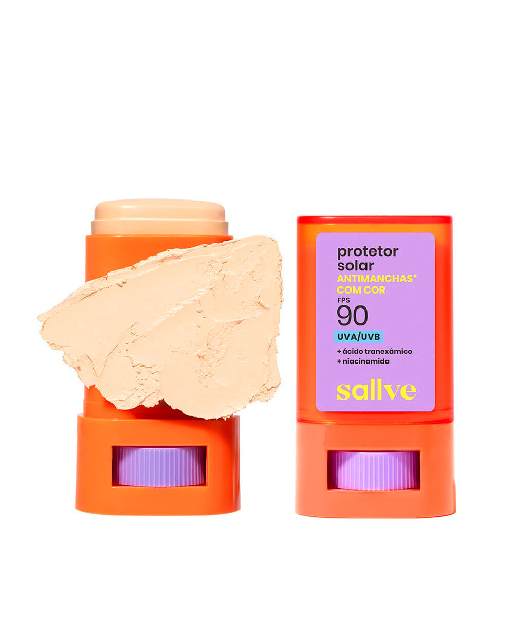 protetor solar facial sallve em bastão antimanchas fps 90 com cor 1