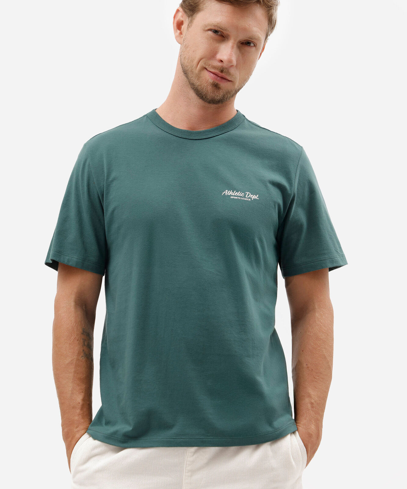 camiseta masculina de algodão manga curta estampada verde