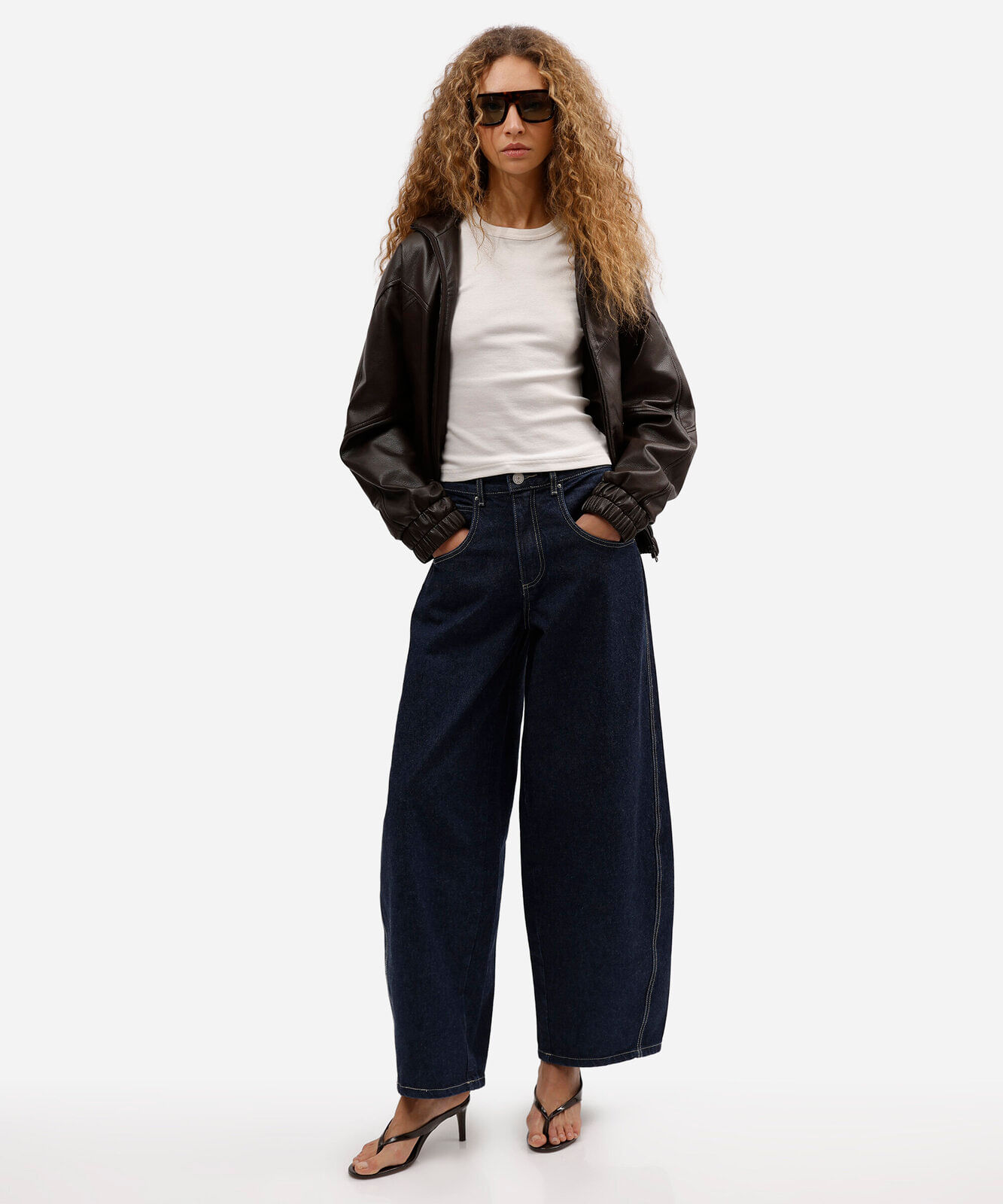 calça barrel oversized feminina jeans cintura média azul