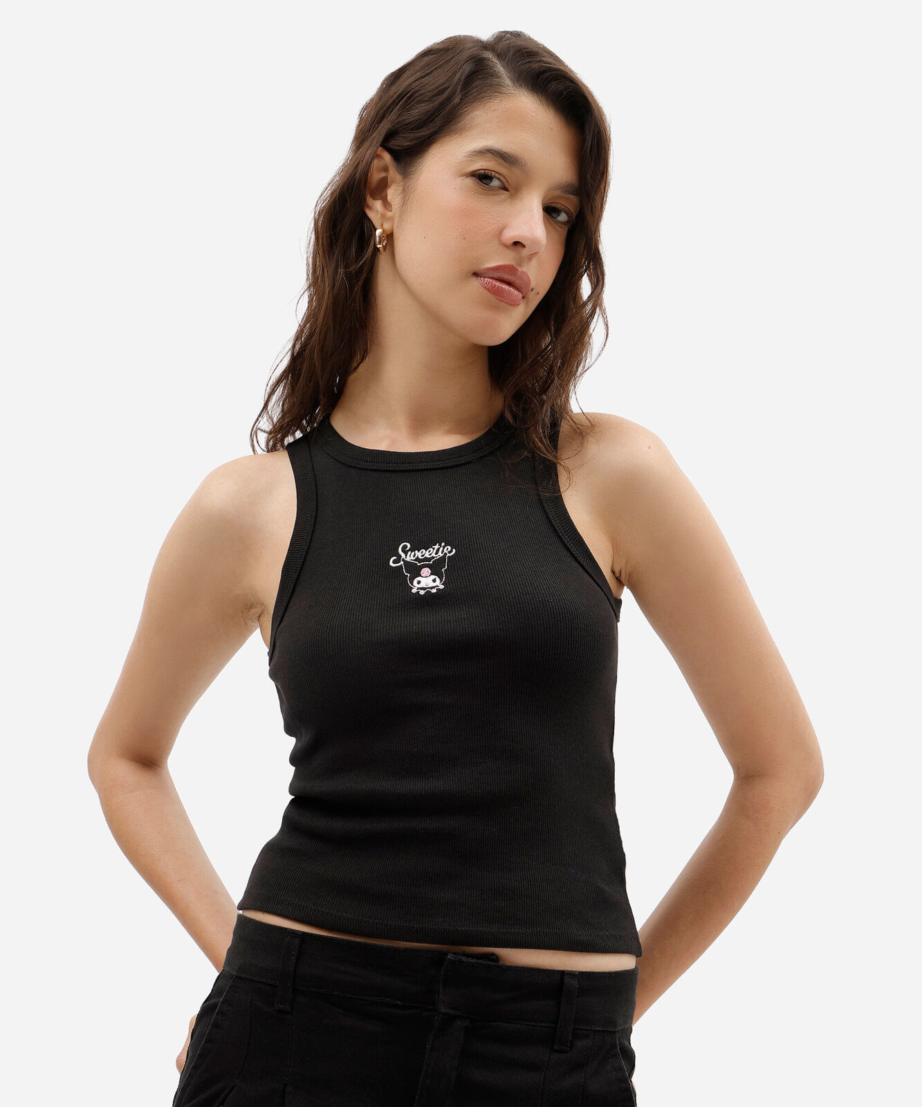regata feminina de algodão kuromi canelada preta