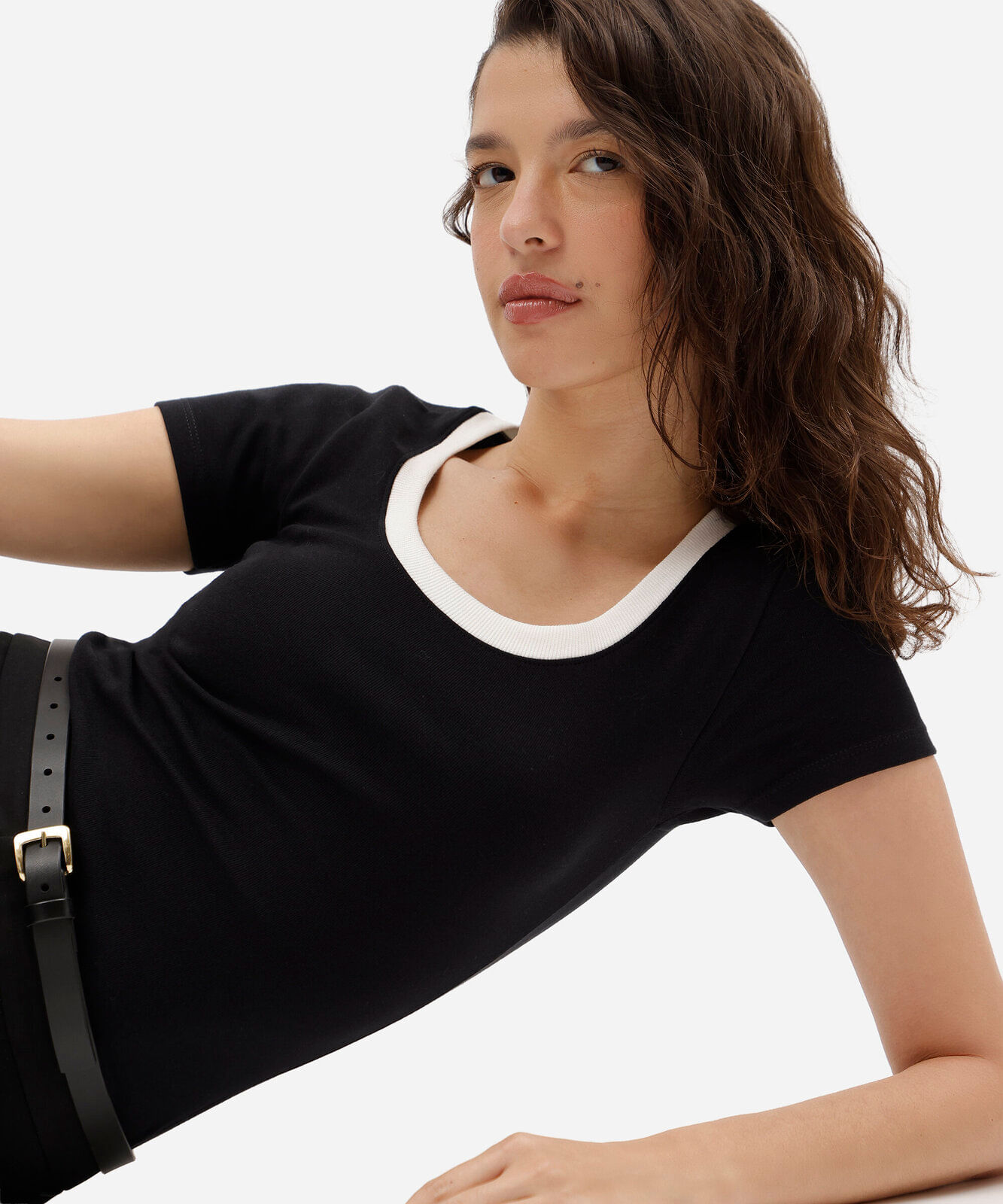blusa feminina de algodão decote redondo manga curta preta