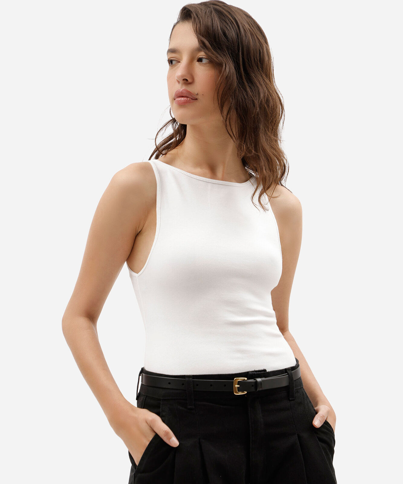 regata feminina de algodão decote canoa off white