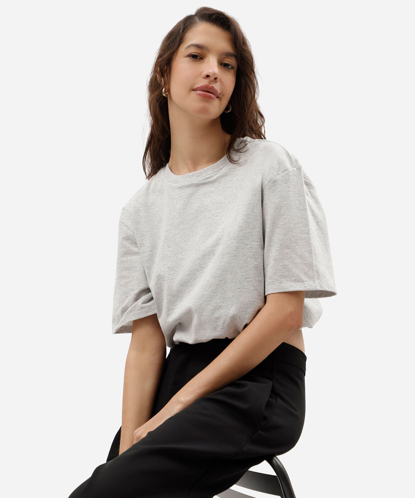 blusa cropped feminina balonê em malha de algodão cinza