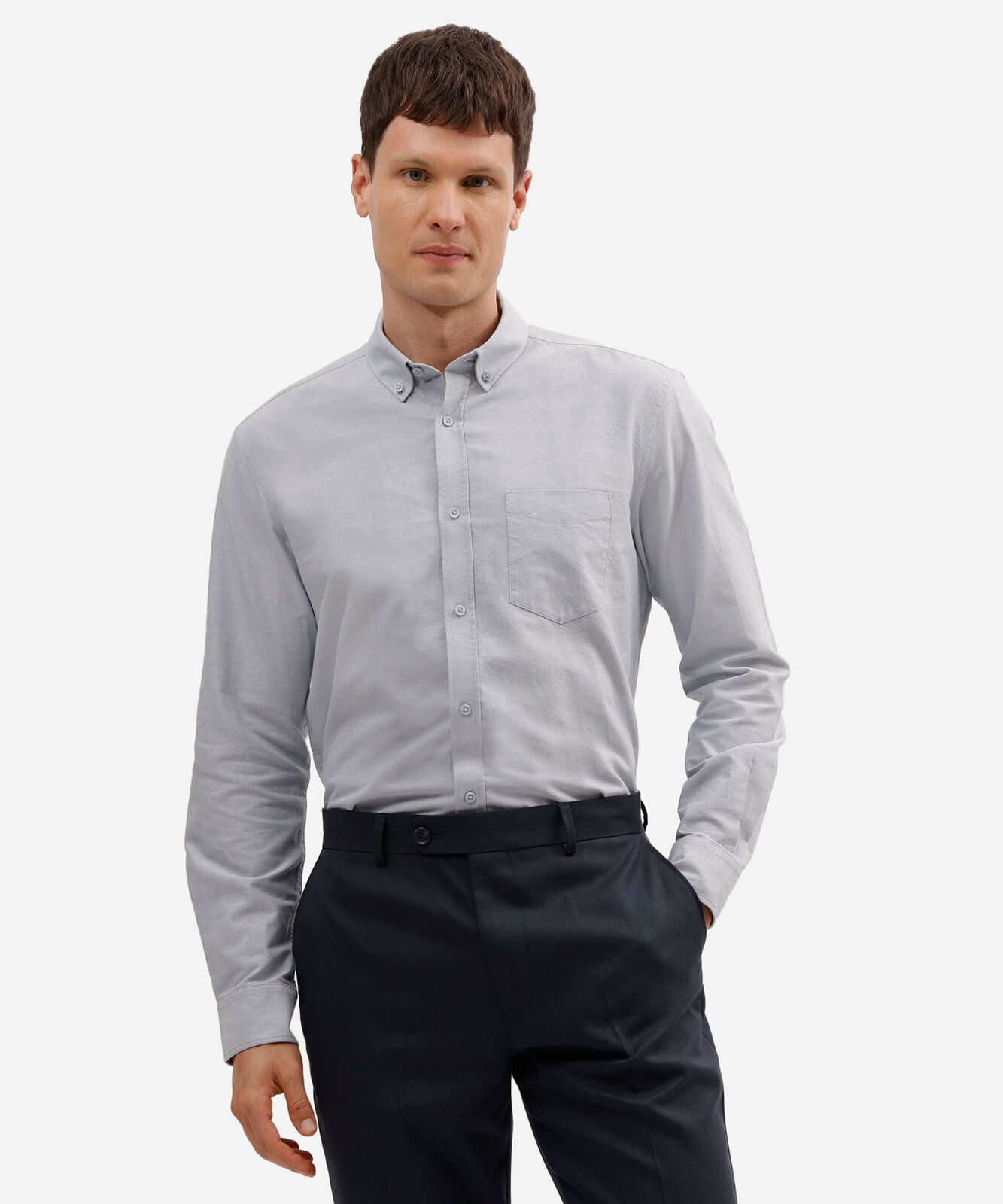 camisa comfort oxford manga longa azul
