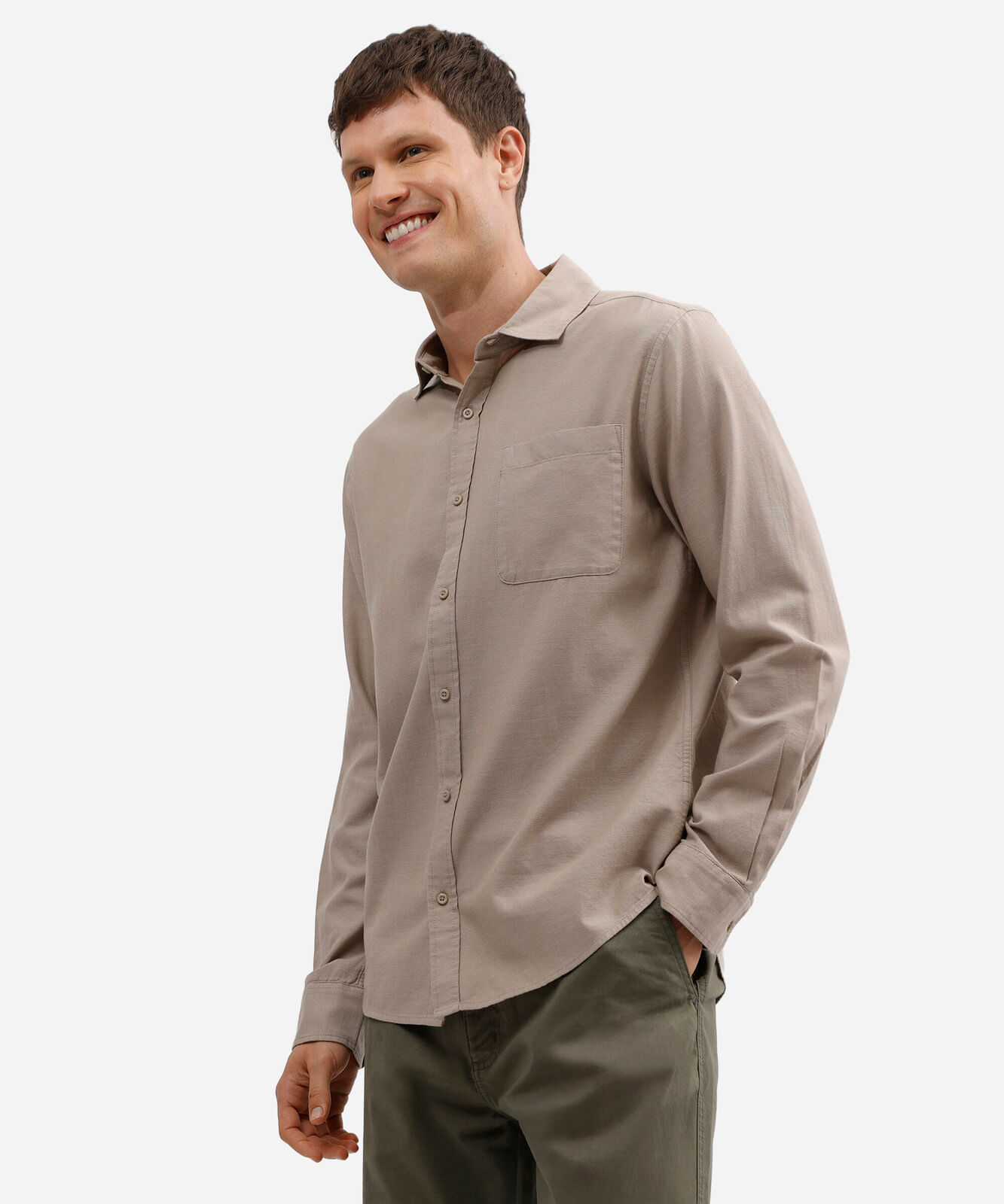 camisa comfort de algodão manga longa com bolso verde