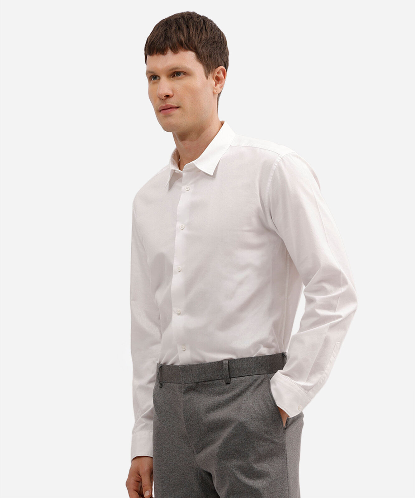camisa slim de algodão manga longa texturizada off white