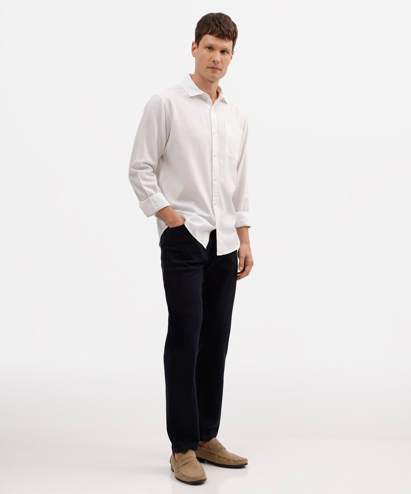 calça jeans slim comfort cintura média azul escuro